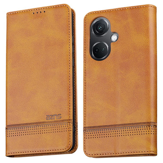 AZNS For Oppo K11 5G / OnePlus Nord CE3 5G Cellphone Cover PU Leather Flip Wallet Stand Case Phone Shell - Brown