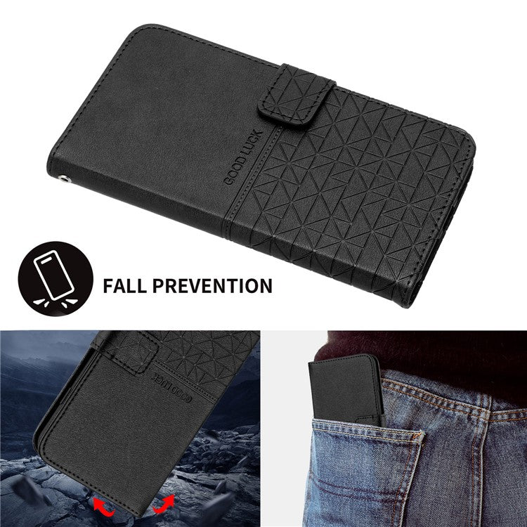 Geometric Imprinted Phone Case for Samsung Galaxy S22 5G , Microfiber Leather Stand Wallet Cover - Black