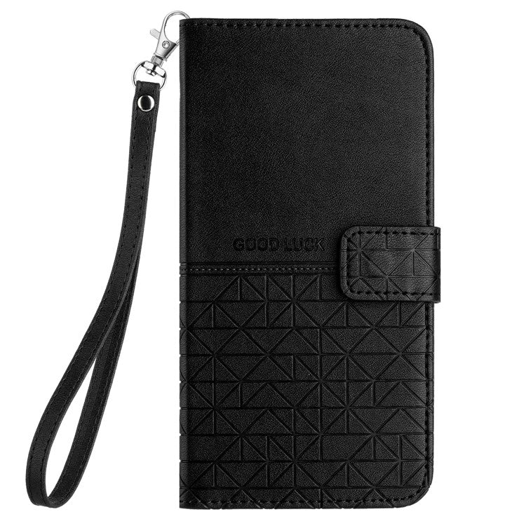 Geometric Imprinted Phone Case for Samsung Galaxy S22 5G , Microfiber Leather Stand Wallet Cover - Black