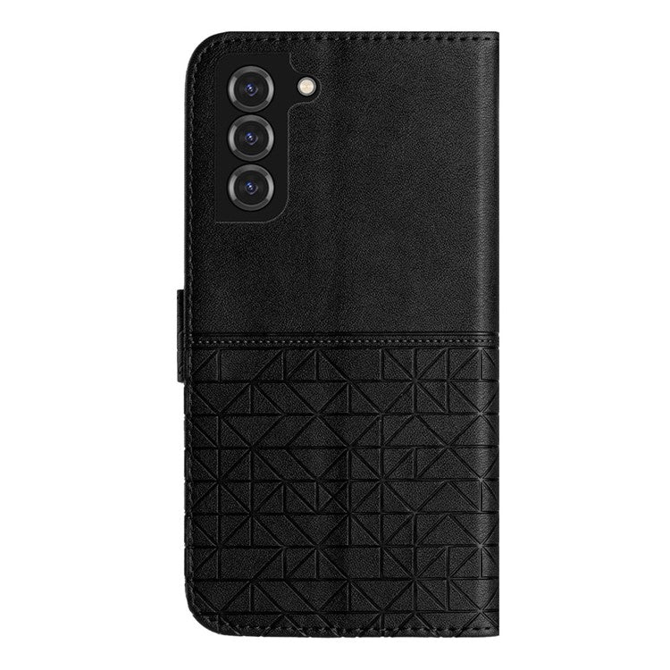 Geometric Imprinted Phone Case for Samsung Galaxy S22 5G , Microfiber Leather Stand Wallet Cover - Black