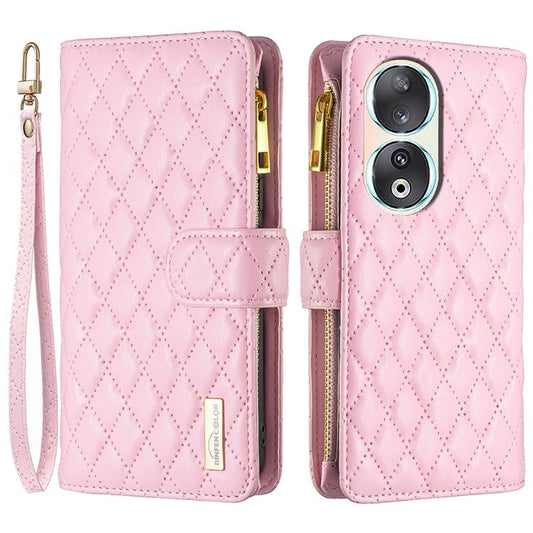 BINFEN COLOR BF Style-15 Flip Shell for Honor 50 , Zipper Pocket Leather Phone Case Wallet Stand Cover - Pink