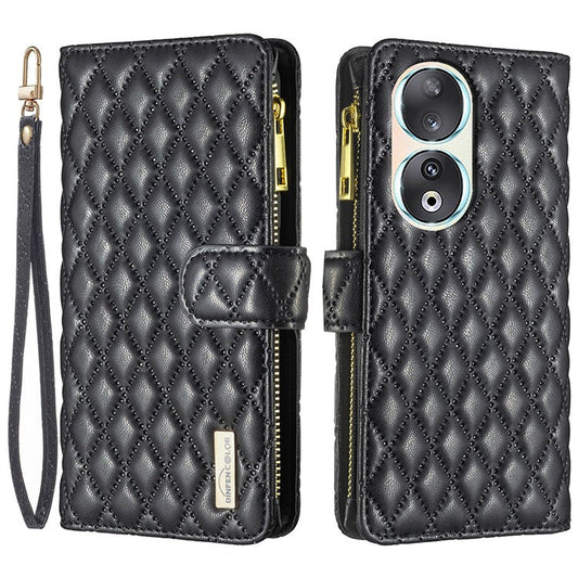 BINFEN COLOR BF Style-15 Flip Shell for Honor 50 , Zipper Pocket Leather Phone Case Wallet Stand Cover - Black