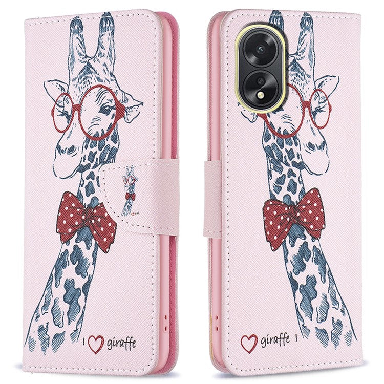 PU Leather Phone Cover for Oppo A38 4G , Pattern Printing Phone Case with Stand Wallet - Giraffe