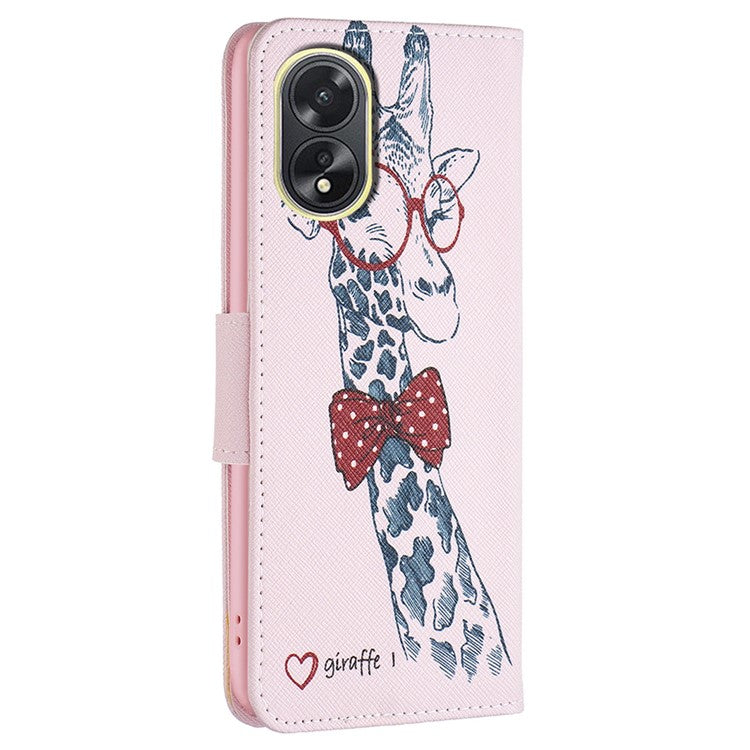 PU Leather Phone Cover for Oppo A38 4G , Pattern Printing Phone Case with Stand Wallet - Giraffe