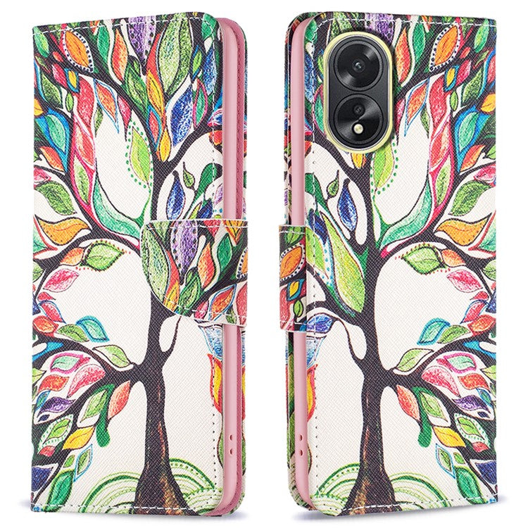 PU Leather Phone Cover for Oppo A38 4G , Pattern Printing Phone Case with Stand Wallet - Life Tree