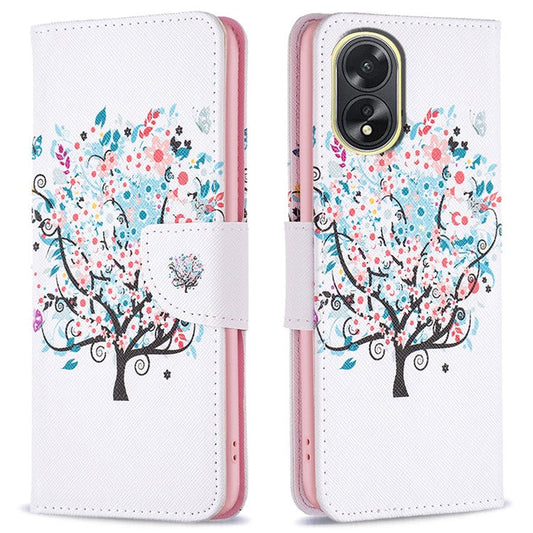 PU Leather Phone Cover for Oppo A38 4G , Pattern Printing Phone Case with Stand Wallet - Flower Tree