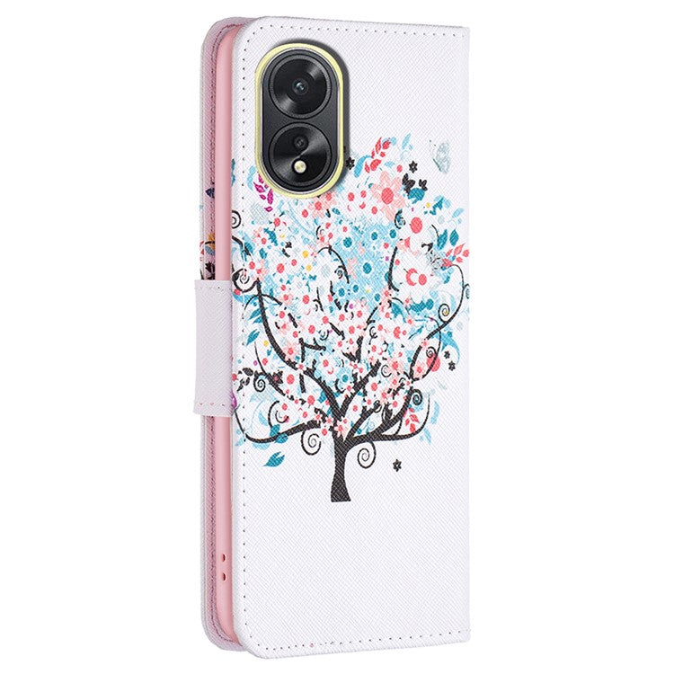 PU Leather Phone Cover for Oppo A38 4G , Pattern Printing Phone Case with Stand Wallet - Flower Tree