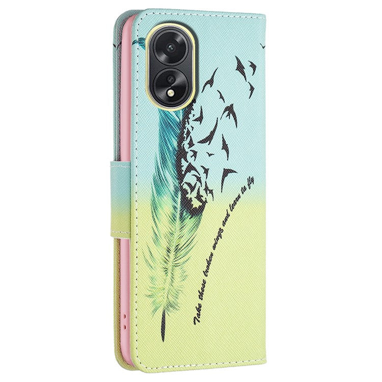 PU Leather Phone Cover for Oppo A38 4G , Pattern Printing Phone Case with Stand Wallet - Feather and Birds