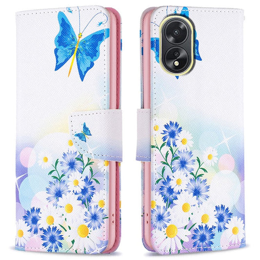 PU Leather Phone Cover for Oppo A38 4G , Pattern Printing Phone Case with Stand Wallet - Butterfly and Flowers