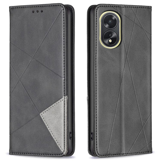 Phone Case for Oppo A38 , PU Leather Shell Imprinted Line Flip Phone Cover with Card Slots Stand Function - Black