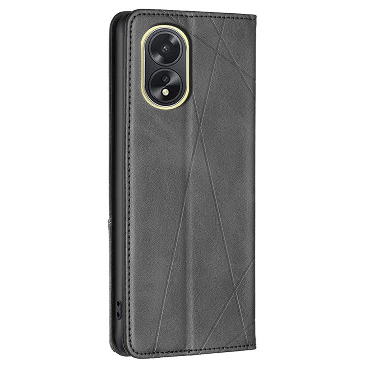 Phone Case for Oppo A38 , PU Leather Shell Imprinted Line Flip Phone Cover with Card Slots Stand Function - Black