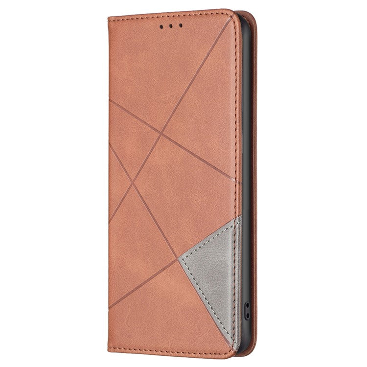 Phone Case for Oppo A38 , PU Leather Shell Imprinted Line Flip Phone Cover with Card Slots Stand Function - Brown