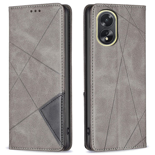 Phone Case for Oppo A38 , PU Leather Shell Imprinted Line Flip Phone Cover with Card Slots Stand Function - Grey