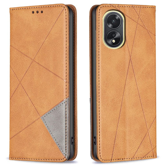 Phone Case for Oppo A38 , PU Leather Shell Imprinted Line Flip Phone Cover with Card Slots Stand Function - Yellow