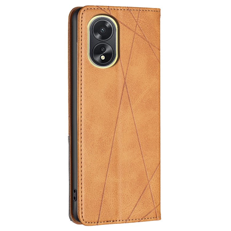 Phone Case for Oppo A38 , PU Leather Shell Imprinted Line Flip Phone Cover with Card Slots Stand Function - Yellow