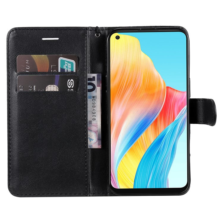 KT Leather Series-2 For Oppo A78 4G Wallet PU Leather Case Solid Color Stand Protective Phone Cover - Black