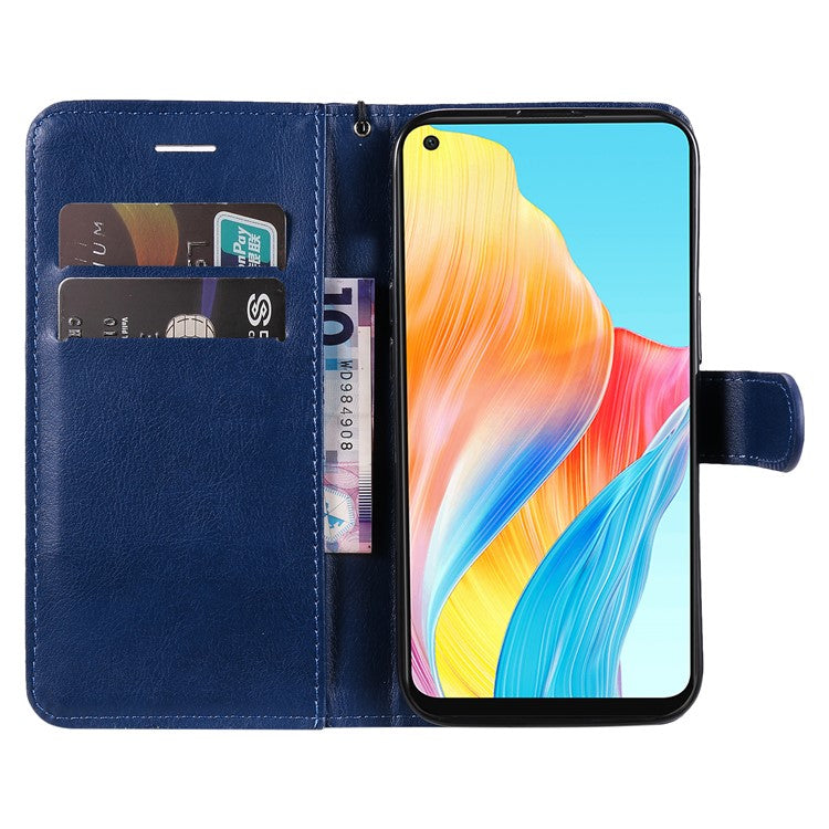 KT Leather Series-2 For Oppo A78 4G Wallet PU Leather Case Solid Color Stand Protective Phone Cover - Blue