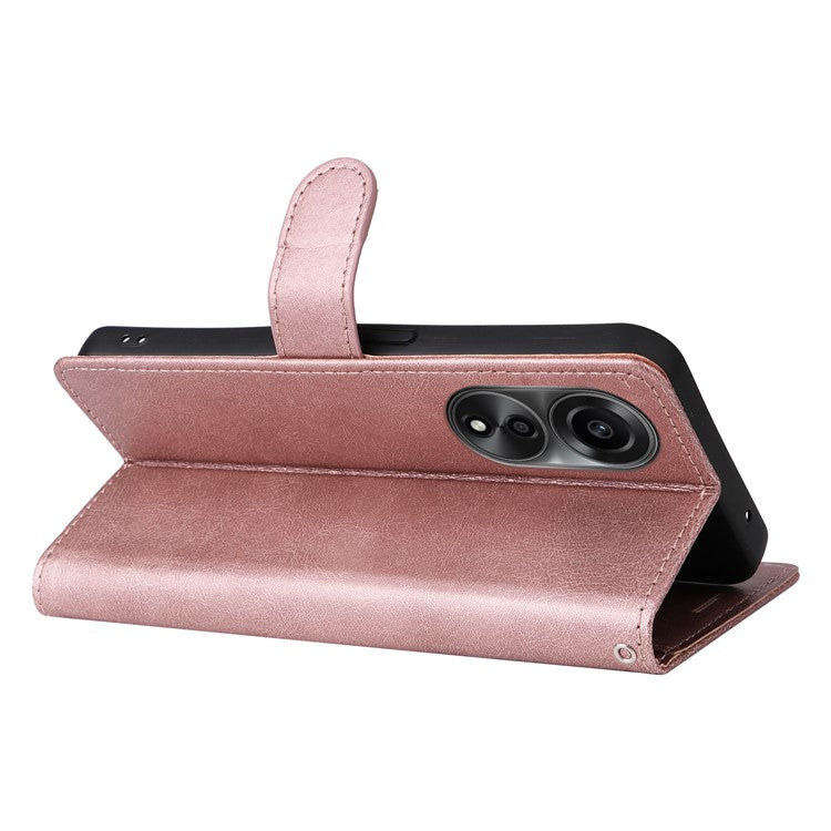 KT Leather Series-2 For Oppo A78 4G Wallet PU Leather Case Solid Color Stand Protective Phone Cover - Rose Gold