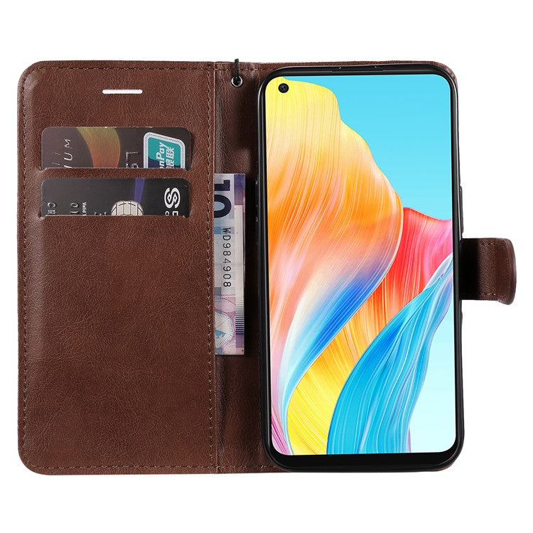 KT Leather Series-2 For Oppo A78 4G Wallet PU Leather Case Solid Color Stand Protective Phone Cover - Brown