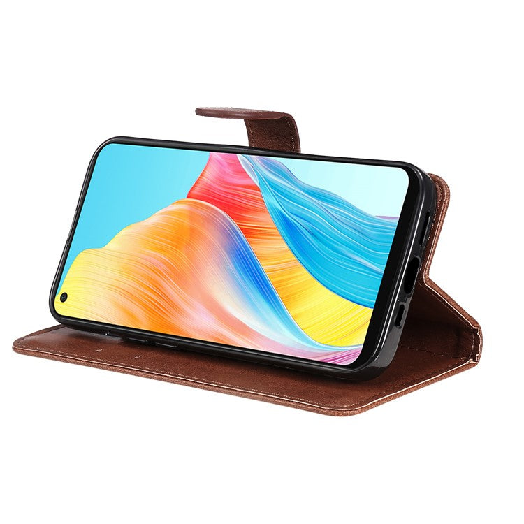 KT Leather Series-2 For Oppo A78 4G Wallet PU Leather Case Solid Color Stand Protective Phone Cover - Brown