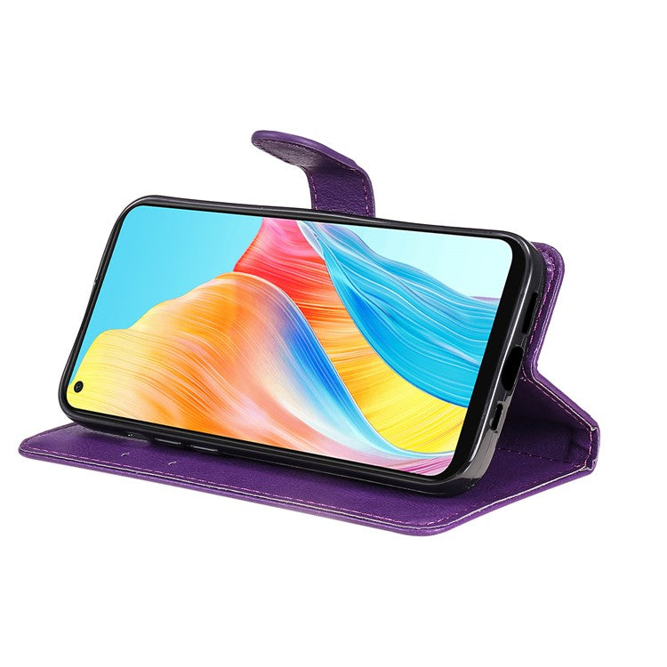 KT Leather Series-2 For Oppo A78 4G Wallet PU Leather Case Solid Color Stand Protective Phone Cover - Purple