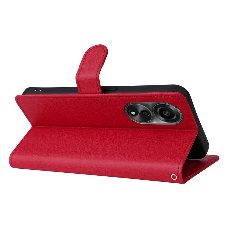 KT Leather Series-2 For Oppo A78 4G Wallet PU Leather Case Solid Color Stand Protective Phone Cover - Red