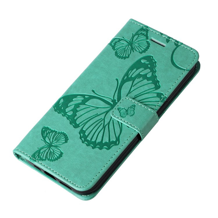 KT Imprinting Flower Series-2 Leather Case for Oppo A78 4G , Wallet Stand Imprinted Butterfly Phone Cover - Green
