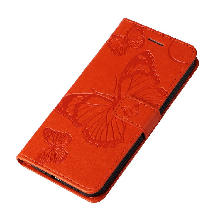 KT Imprinting Flower Series-2 Leather Case for Oppo A78 4G , Wallet Stand Imprinted Butterfly Phone Cover - Orange