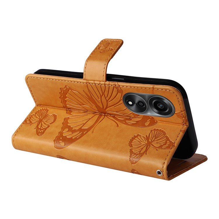 KT Imprinting Flower Series-2 Leather Case for Oppo A78 4G , Wallet Stand Imprinted Butterfly Phone Cover - Yellow