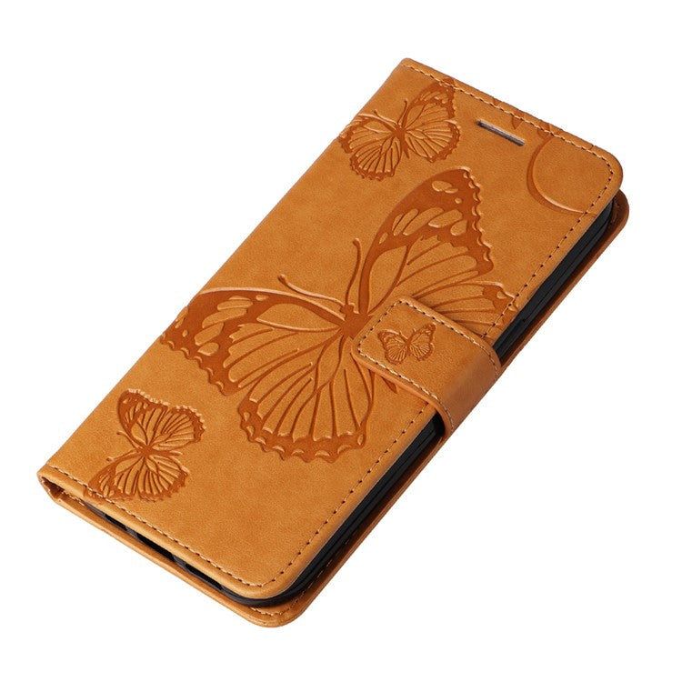KT Imprinting Flower Series-2 Leather Case for Oppo A78 4G , Wallet Stand Imprinted Butterfly Phone Cover - Yellow