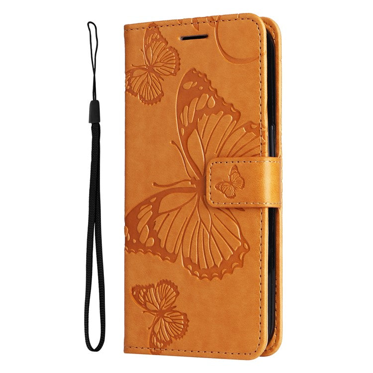 KT Imprinting Flower Series-2 Leather Case for Oppo A78 4G , Wallet Stand Imprinted Butterfly Phone Cover - Yellow