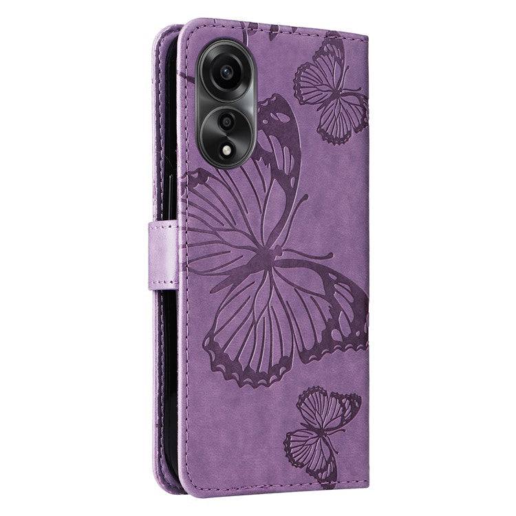 KT Imprinting Flower Series-2 Leather Case for Oppo A78 4G , Wallet Stand Imprinted Butterfly Phone Cover - Purple