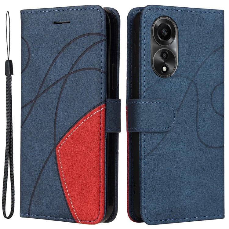 KT Leather Series-1 Dual-color Splicing Wallet Case for Oppo A78 4G , PU Leather Stand Phone Cover - Blue