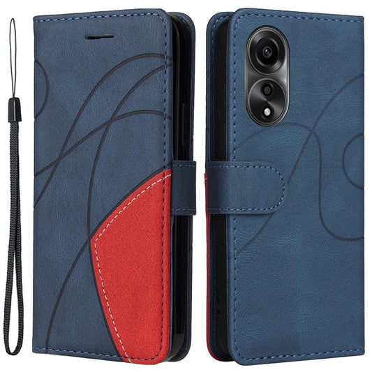 KT Leather Series-1 Dual-color Splicing Wallet Case for Oppo A78 4G , PU Leather Stand Phone Cover - Blue