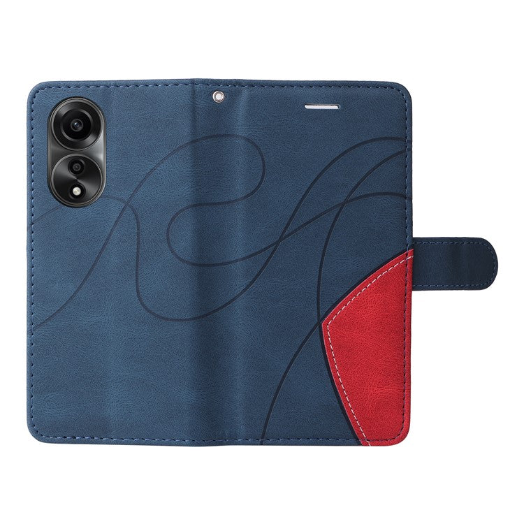 KT Leather Series-1 Dual-color Splicing Wallet Case for Oppo A78 4G , PU Leather Stand Phone Cover - Blue