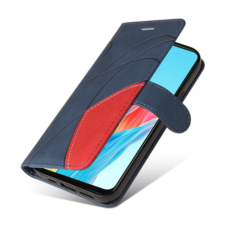 KT Leather Series-1 Dual-color Splicing Wallet Case for Oppo A78 4G , PU Leather Stand Phone Cover - Blue
