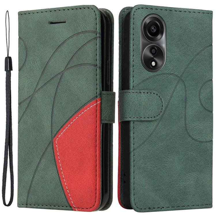 KT Leather Series-1 Dual-color Splicing Wallet Case for Oppo A78 4G , PU Leather Stand Phone Cover - Green