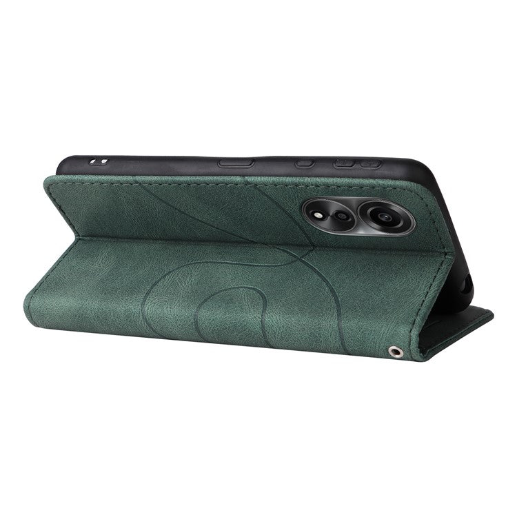 KT Leather Series-1 Dual-color Splicing Wallet Case for Oppo A78 4G , PU Leather Stand Phone Cover - Green
