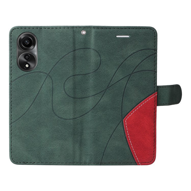 KT Leather Series-1 Dual-color Splicing Wallet Case for Oppo A78 4G , PU Leather Stand Phone Cover - Green