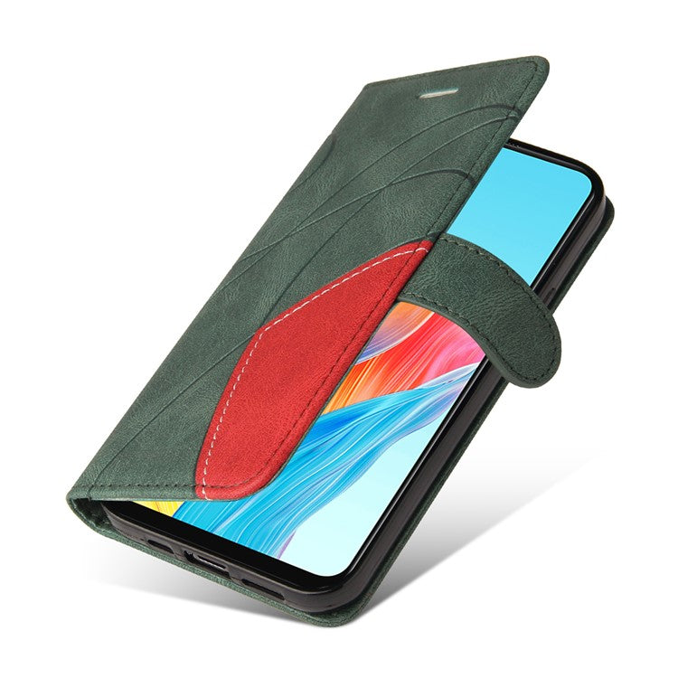 KT Leather Series-1 Dual-color Splicing Wallet Case for Oppo A78 4G , PU Leather Stand Phone Cover - Green
