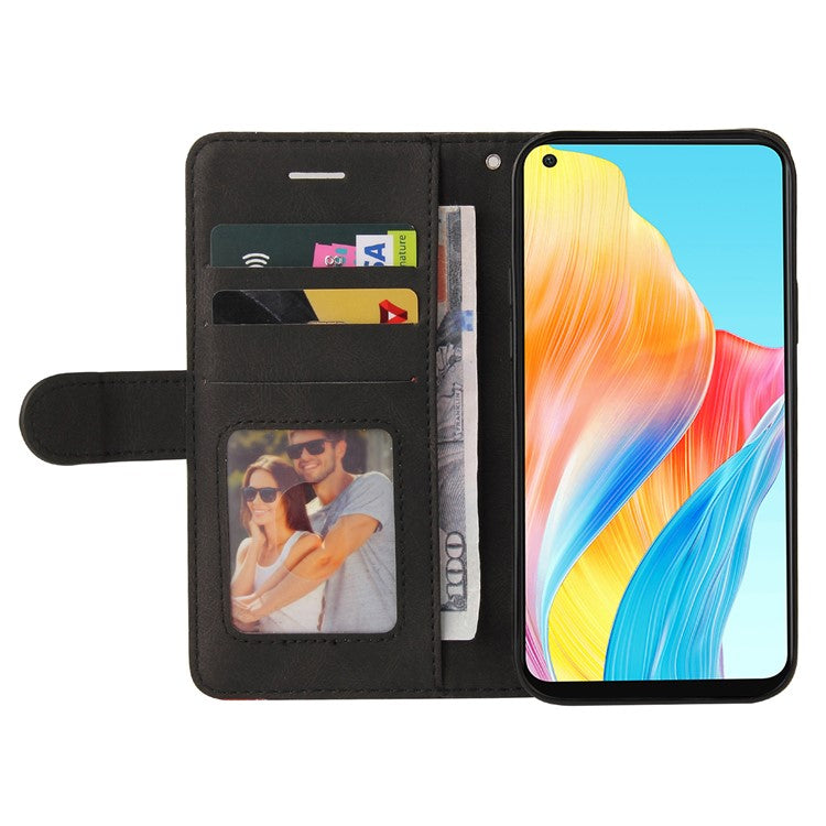KT Leather Series-1 Dual-color Splicing Wallet Case for Oppo A78 4G , PU Leather Stand Phone Cover - Black