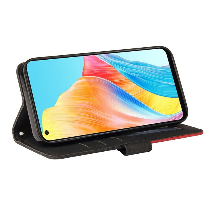 KT Leather Series-1 Dual-color Splicing Wallet Case for Oppo A78 4G , PU Leather Stand Phone Cover - Black