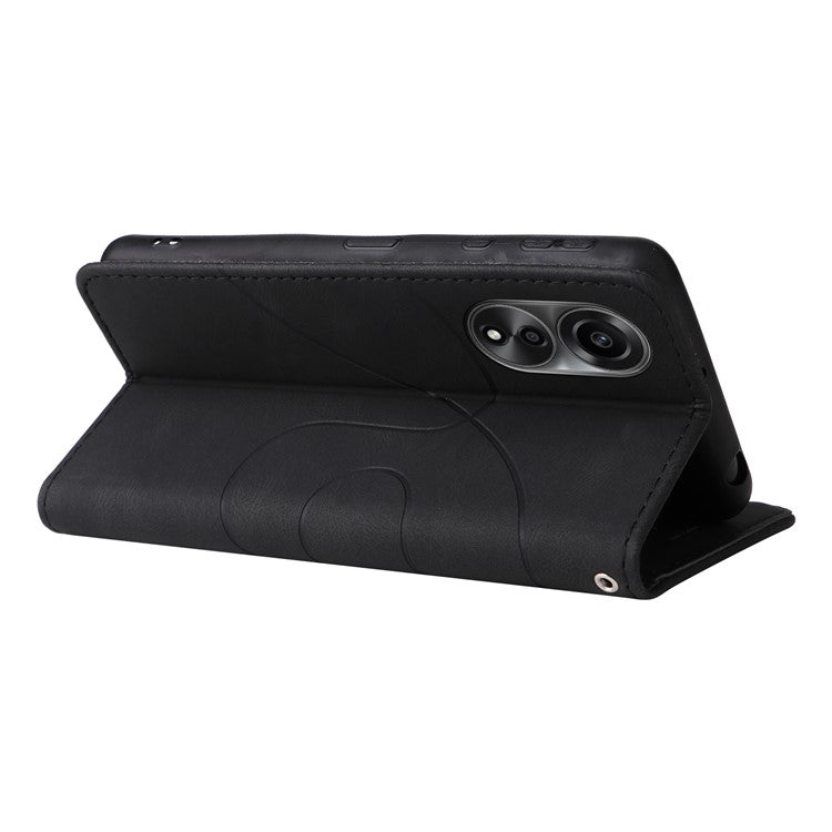 KT Leather Series-1 Dual-color Splicing Wallet Case for Oppo A78 4G , PU Leather Stand Phone Cover - Black