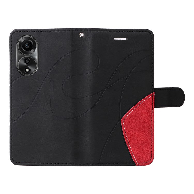 KT Leather Series-1 Dual-color Splicing Wallet Case for Oppo A78 4G , PU Leather Stand Phone Cover - Black