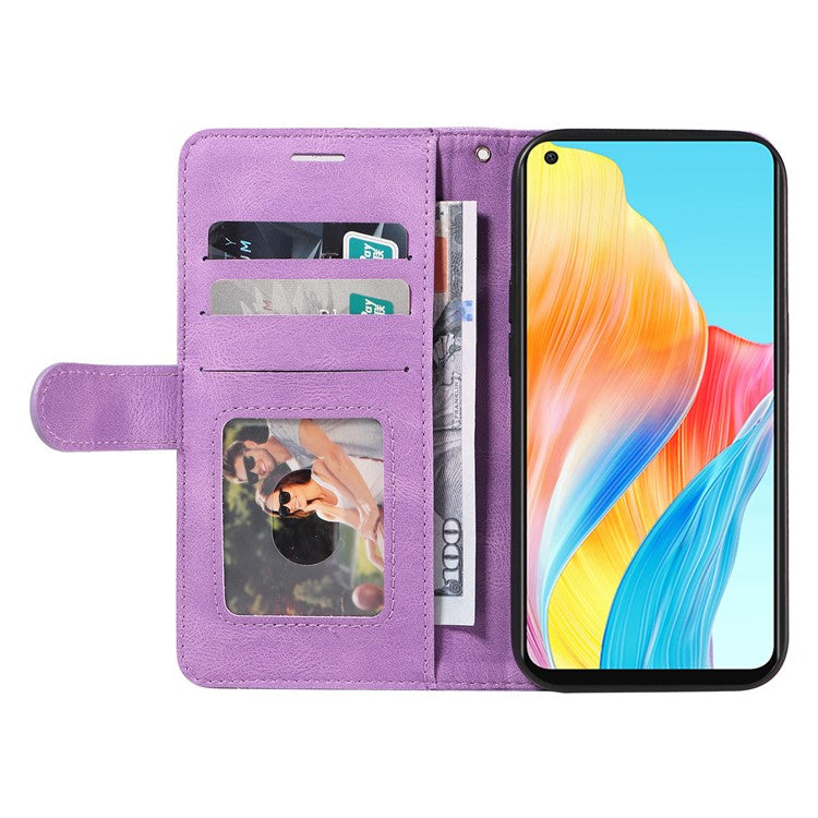KT Leather Series-1 Dual-color Splicing Wallet Case for Oppo A78 4G , PU Leather Stand Phone Cover - Light Purple