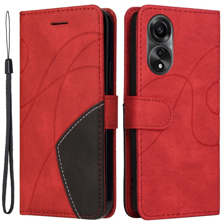 KT Leather Series-1 Dual-color Splicing Wallet Case for Oppo A78 4G , PU Leather Stand Phone Cover - Red