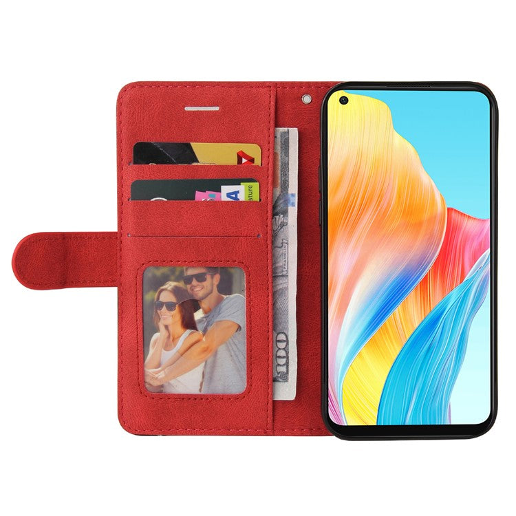 KT Leather Series-1 Dual-color Splicing Wallet Case for Oppo A78 4G , PU Leather Stand Phone Cover - Red