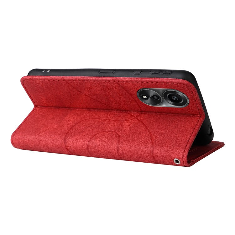 KT Leather Series-1 Dual-color Splicing Wallet Case for Oppo A78 4G , PU Leather Stand Phone Cover - Red