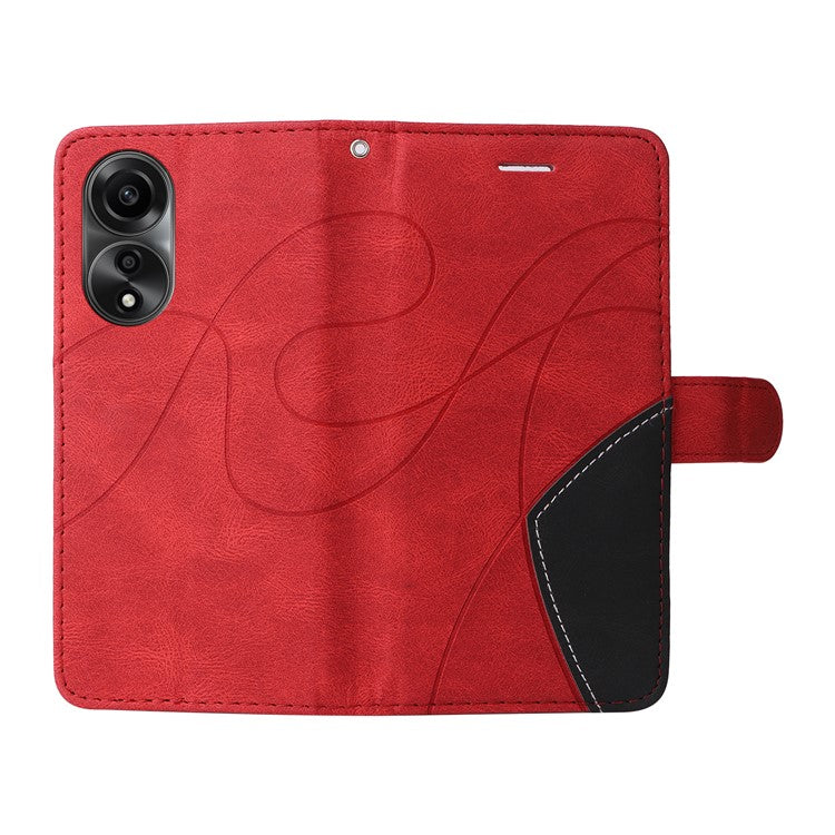KT Leather Series-1 Dual-color Splicing Wallet Case for Oppo A78 4G , PU Leather Stand Phone Cover - Red