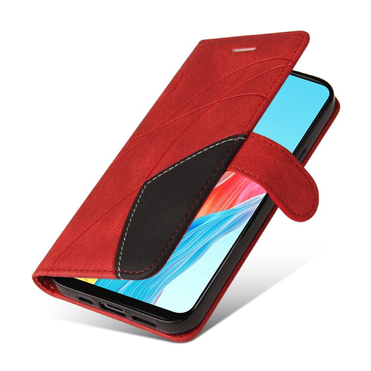 KT Leather Series-1 Dual-color Splicing Wallet Case for Oppo A78 4G , PU Leather Stand Phone Cover - Red